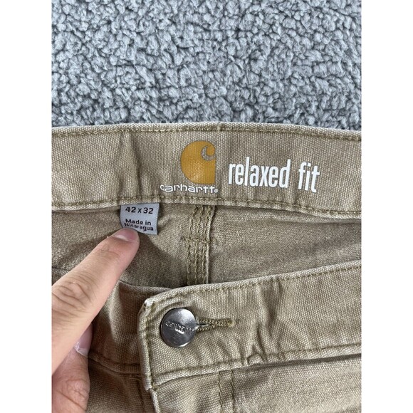 Carhartt Utility Carpenter Relaxed Fit Pants Mens 42x32 Tan Work Pockets Canvas - Picture 2 of 12